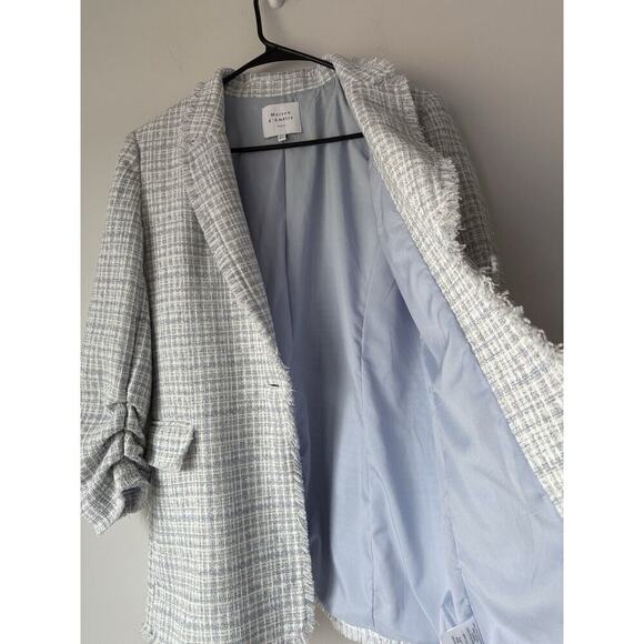 Anthropologie Maison d’ Amelie Paris Wool Jacket Size 8 Tweed Ruched Sleeve - Picture 5 of 7